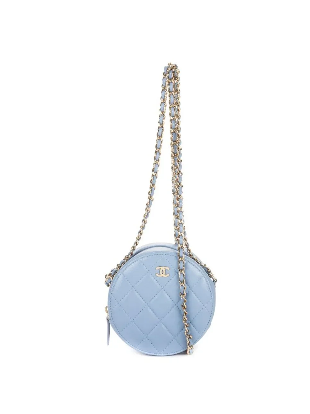 Chanel CC Round Crossbody Light Blue Canvas Lambskin
